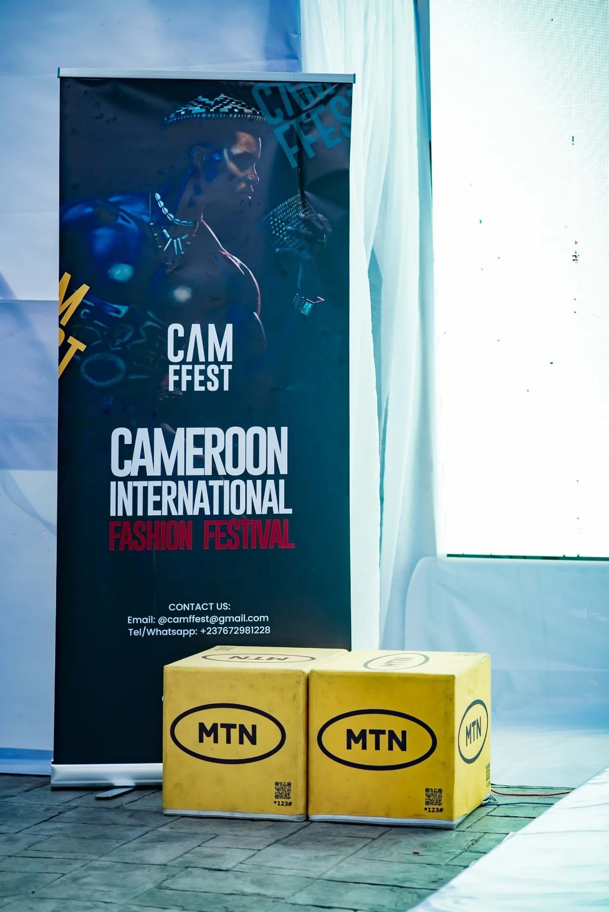 MTN branded boxes beside the CAMFFEST banner